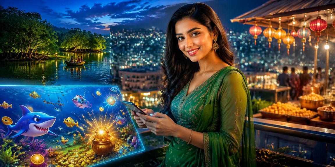 সিলেটে রাতে ফিশিং গেম প্লেয়ারের দৃশ্য